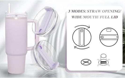 Quencher H2.0 FlowState Stainless Steel Vacuum Insulated Tumbler with Lid and Straw for Water, Iced Tea or Coffee, Smoothie and More, 40 oz (Rose Quartz) (Floral Blue)