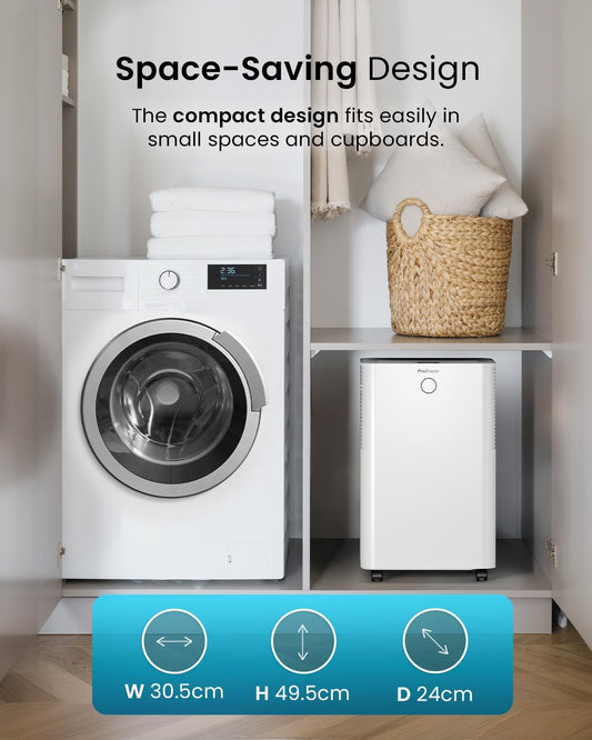 Pro Breeze® 20L/Day Smart Compressor Dehumidifier with 4L Water Tank, Laundry Drying & Automatic Humidity Sensor - Mould Remover with 24-Hour Timer and Sleep Mode for Damp, Mould and Condensation