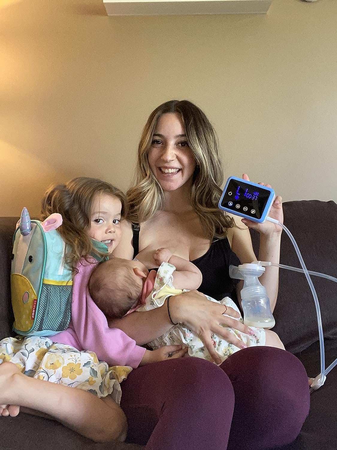 Bellababy Electric Double Breast Pump Portable 4 Modes & 9 Levels Efficient Suction, Touch Control LED Timer Display Rechargeable Double Pumps, Newly Upgraded Comes with 21mm, 24mm, 27mm Flanges
