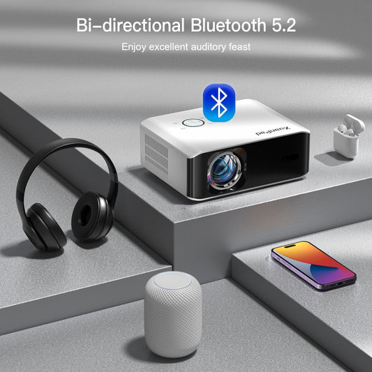 XuanPad Projector AI Auto Focus 26000L Native 1080P Smart Portable Projector 4K Supported Outdoor Home Cinema with Tripod for iOS Android TV Stick(open Box)