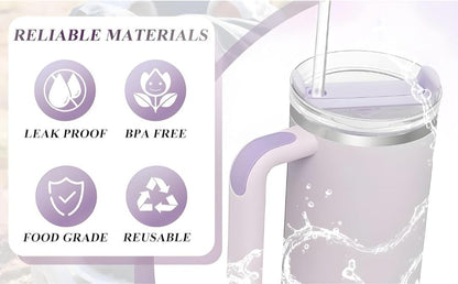 Quencher H2.0 FlowState Stainless Steel Vacuum Insulated Tumbler with Lid and Straw for Water, Iced Tea or Coffee, Smoothie and More, 40 oz (Rose Quartz) (Floral Blue)