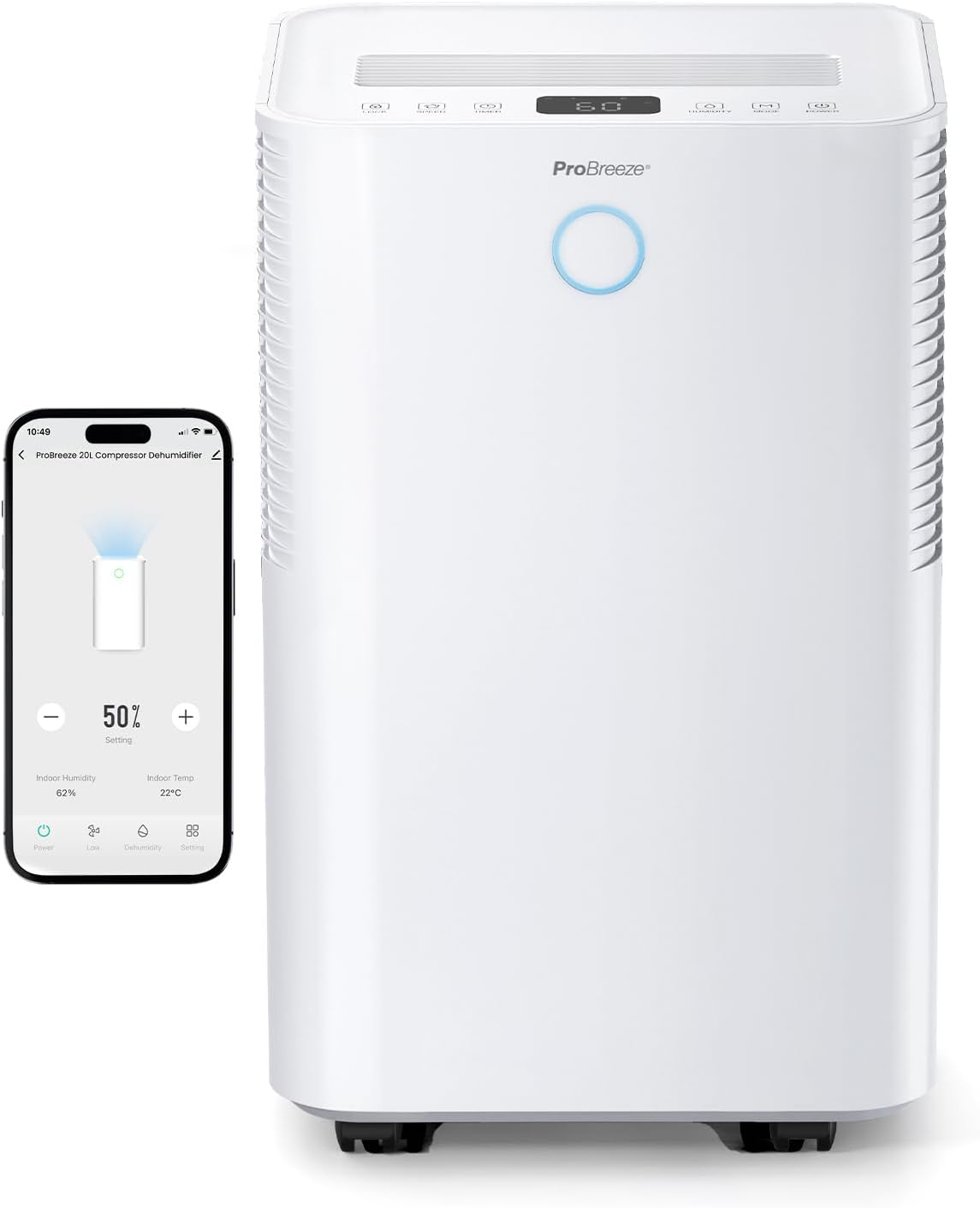 Pro Breeze® 20L/Day Smart Compressor Dehumidifier with 4L Water Tank, Laundry Drying & Automatic Humidity Sensor - Mould Remover with 24-Hour Timer and Sleep Mode for Damp, Mould and Condensation