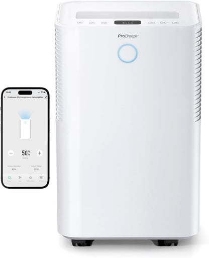 Pro Breeze® 20L/Day Smart Compressor Dehumidifier with 4L Water Tank, Laundry Drying & Automatic Humidity Sensor - Mould Remover with 24-Hour Timer and Sleep Mode for Damp, Mould and Condensation