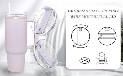 Quencher H2.0 FlowState Stainless Steel Vacuum Insulated Tumbler with Lid and Straw for Water, Iced Tea or Coffee, Smoothie and More, 40 oz (Rose Quartz) (Floral Blue)