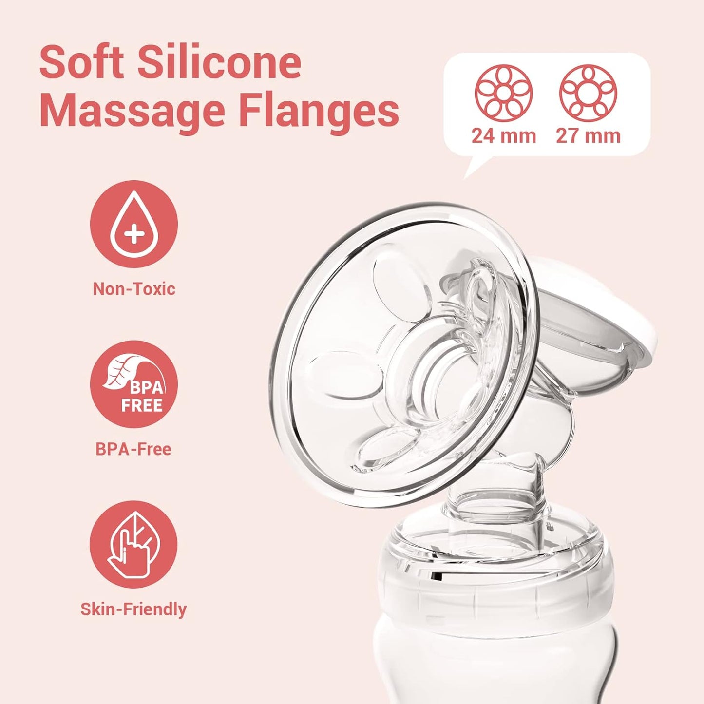 chefhandy Electric Breast Pump, Portable Pump with 2 Modes 9 Levels, Double 24mm 27mm Massage Flanges, Strong Suction hands free come 4 Breastmilk Storage Bags, pink, 1 Count