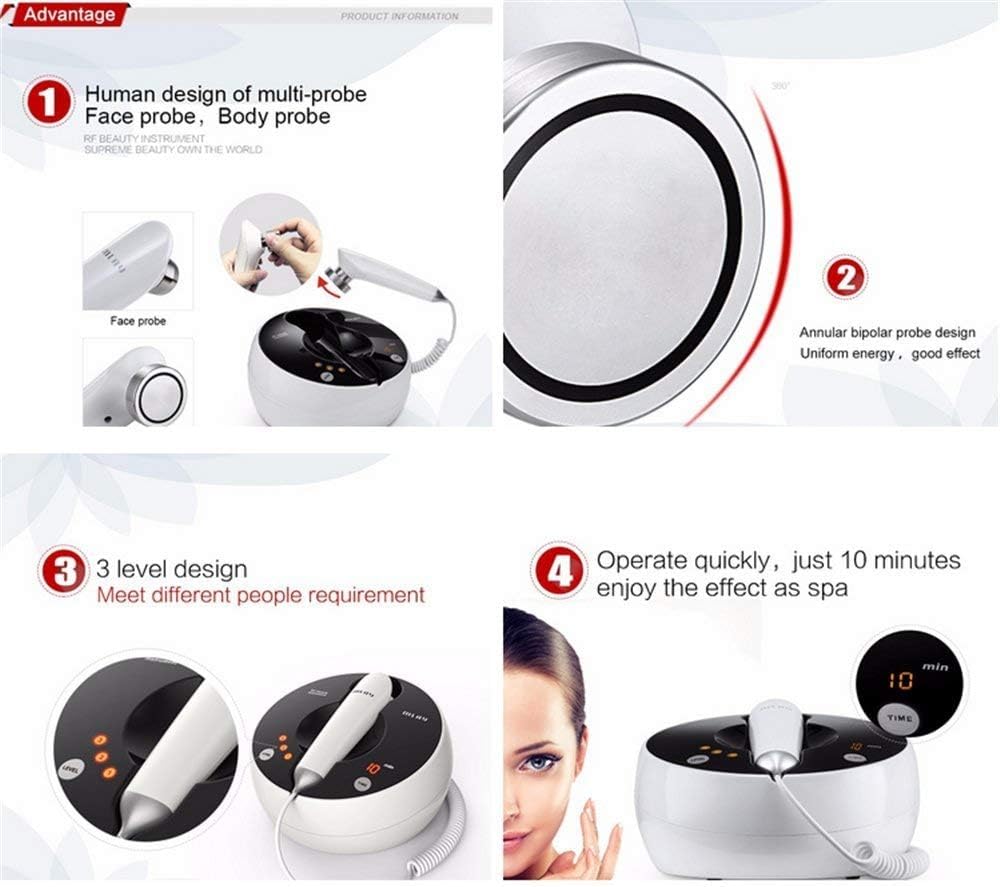 MLAY RF Radio Frequency Facial And Body Skin Tightening Machine - Professional Home RF Lifting Skin Care Anti Aging Device - Face Massager, Salon Effects/More Safe (White)