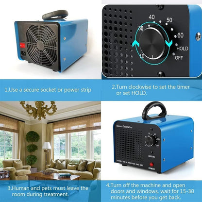 TOOSOAR Ozone Generator 60,000mg/h, Air Purifier with Timer, Home Deodorizer, Portable Ozone Device for Industrial, Hotel, Office, Home, Garage