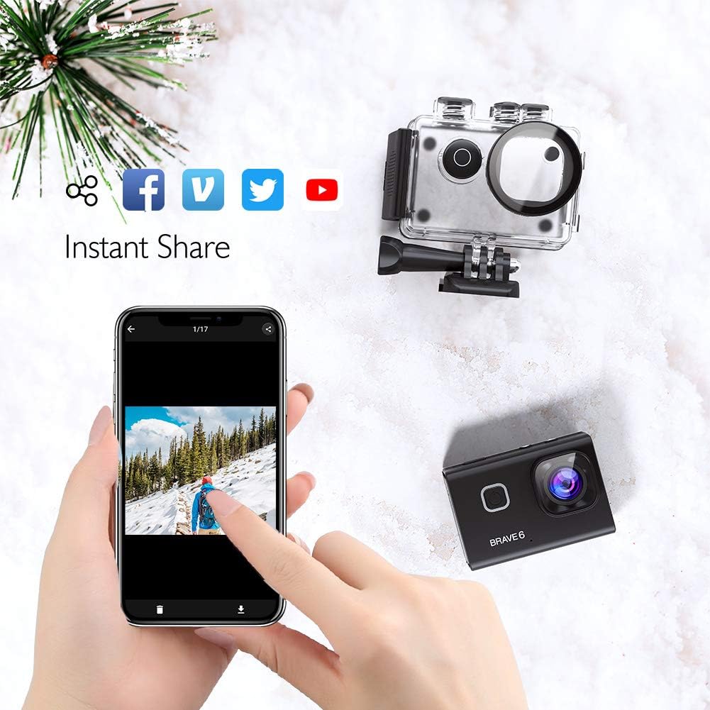AKASO Brave 6 4K 20MP WiFi Action Camera Voice Control EIS Web Camera 100 feet Underwater Waterproof Camera Remote Control 6X Zoom Underwater Camcorde