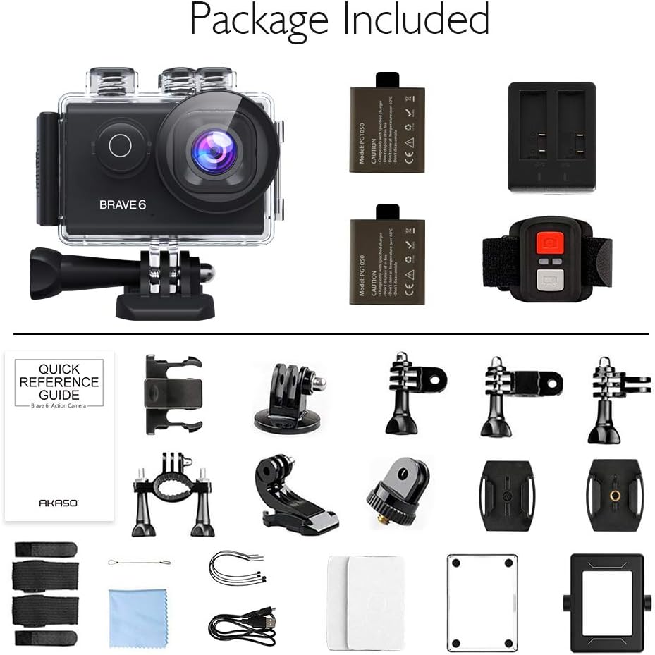 AKASO Brave 6 4K 20MP WiFi Action Camera Voice Control EIS Web Camera 100 feet Underwater Waterproof Camera Remote Control 6X Zoom Underwater Camcorde
