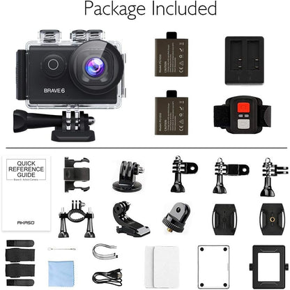 AKASO Brave 6 4K 20MP WiFi Action Camera Voice Control EIS Web Camera 100 feet Underwater Waterproof Camera Remote Control 6X Zoom Underwater Camcorde