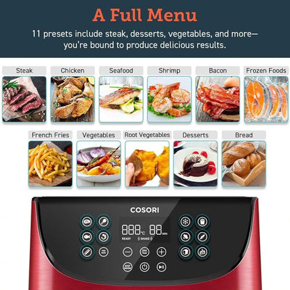 COSORI Air Fryer 1700W With 100 Recipes Cookbook, 5.5L Oil Free For Home Use, 11 Presets, Preheat & Shake Reminder, Led Onetouch Screen, Timer & Temperature Control, Nonstick Basket, CP158 Red