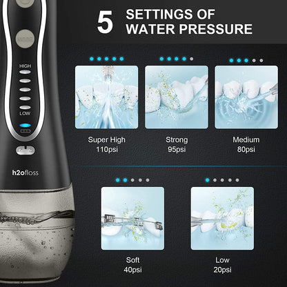 H2ofloss Cordless Oral Irrigator - 5 Modes, 300ml, Black