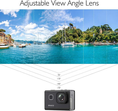 AKASO Brave 6 4K 20MP WiFi Action Camera Voice Control EIS Web Camera 100 feet Underwater Waterproof Camera Remote Control 6X Zoom Underwater Camcorde