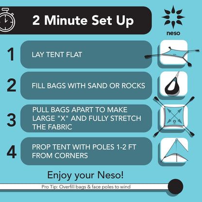 Neso Tents Beach Tent with Sand Anchor, Portable Canopy SunShade - 2.1m x 2.1m - Patented Reinforced Corners