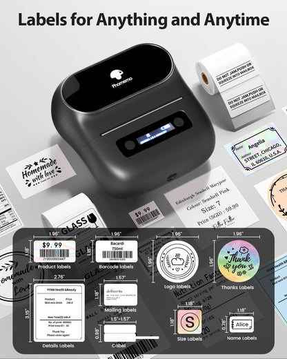 Phomemo M220 Label Maker, 3 Inch Label Printer - Sticker, Barcode for Clothing, Mailing, Small Business, Compatible with Phone, PC, Bluetooth Thermal Printer, Support Many Language