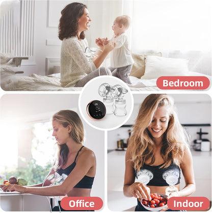 chefhandy Electric Breast Pump, Portable Pump with 2 Modes 9 Levels, Double 24mm 27mm Massage Flanges, Strong Suction hands free come 4 Breastmilk Storage Bags, pink, 1 Count