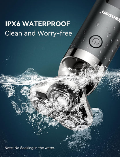 kensen Electric Shavers for Men, Electric Razor for Shaving Face, Mens Rotary Shaver Rechargeable Razor for Men, Waterproof Wet & Dry LED Display Cordless Rotary Shaver with Extra Replacement Blade