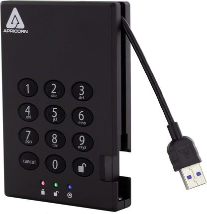 Apricorn Aegis Padlock 1TB USB 3.0 256-bit AES XTS Hardware Encrypted Portable External Hard Drive (A25-3PL256-500)