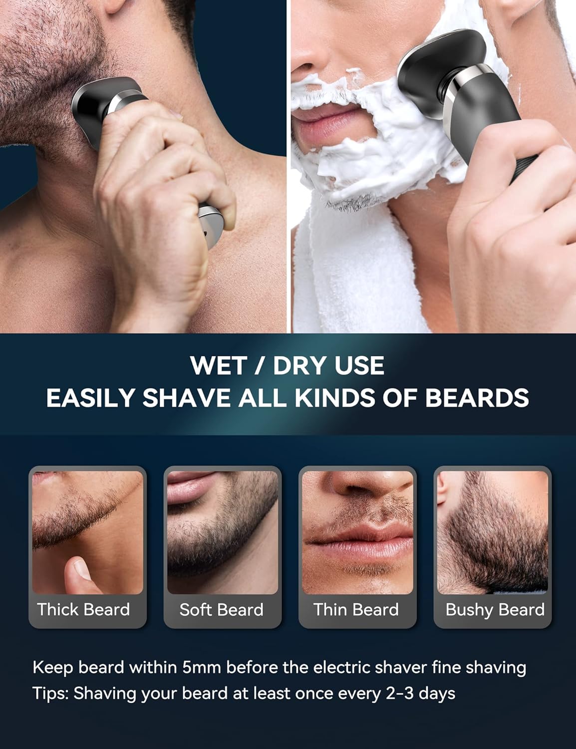 kensen Electric Shavers for Men, Electric Razor for Shaving Face, Mens Rotary Shaver Rechargeable Razor for Men, Waterproof Wet & Dry LED Display Cordless Rotary Shaver with Extra Replacement Blade